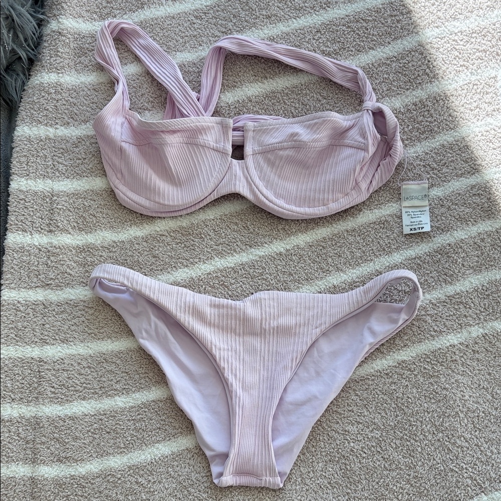 l*space Soft Lavender Ribbed Bikini Set